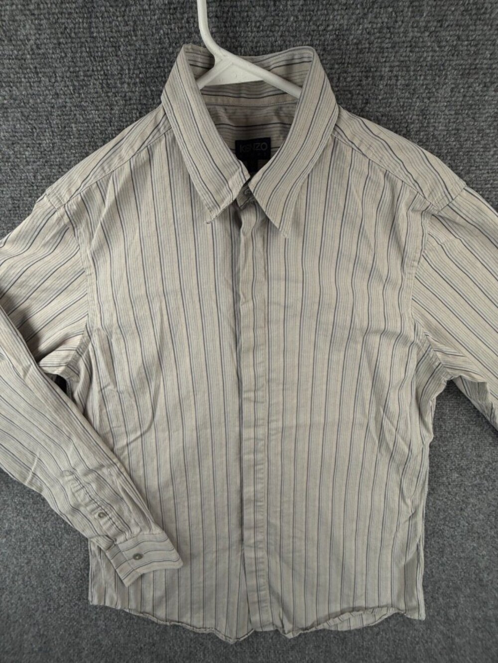 Kenzo Homme Gray Striped Button Up Shirt Long Sleeve Cotton Designer Size 16